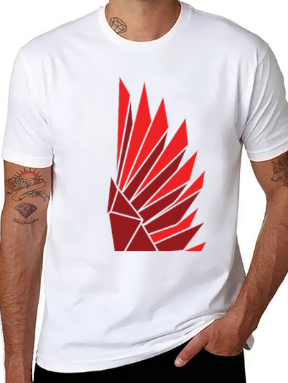 Geometric Feather Design Black T-Shirt