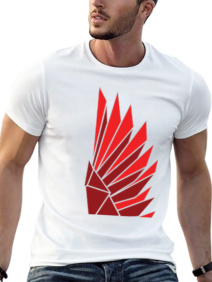 Geometric Feather Design Black T-Shirt