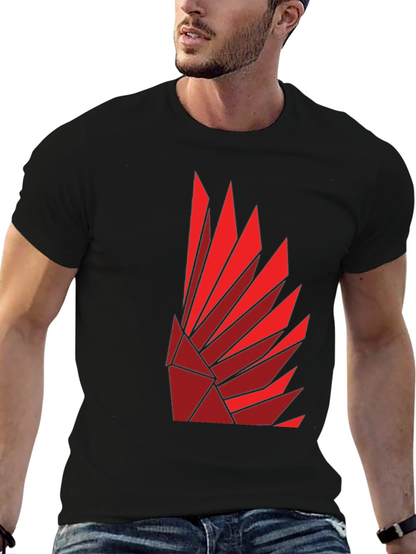 Geometric Feather Design Black T-Shirt