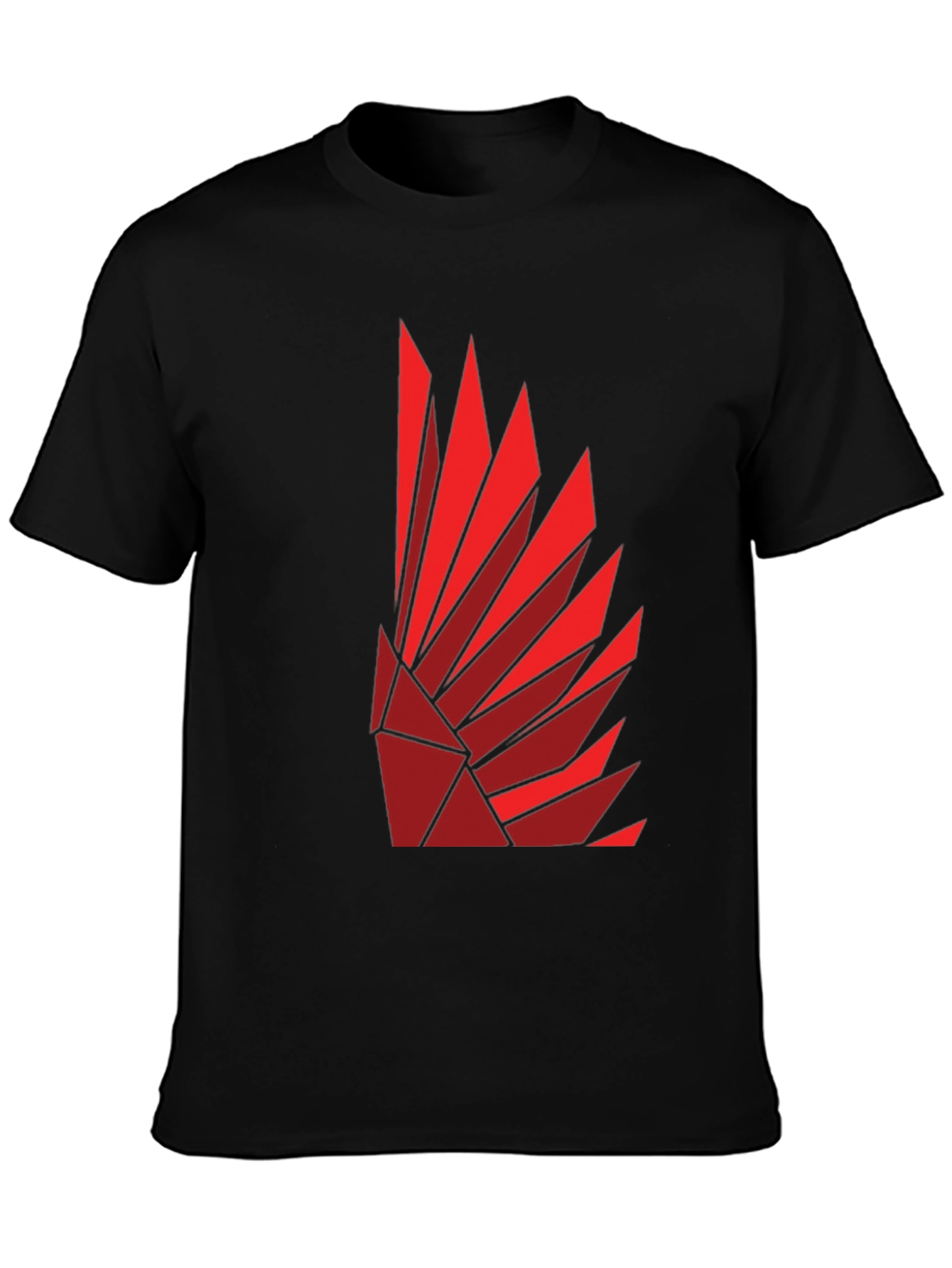 Geometric Feather Design Black T-Shirt