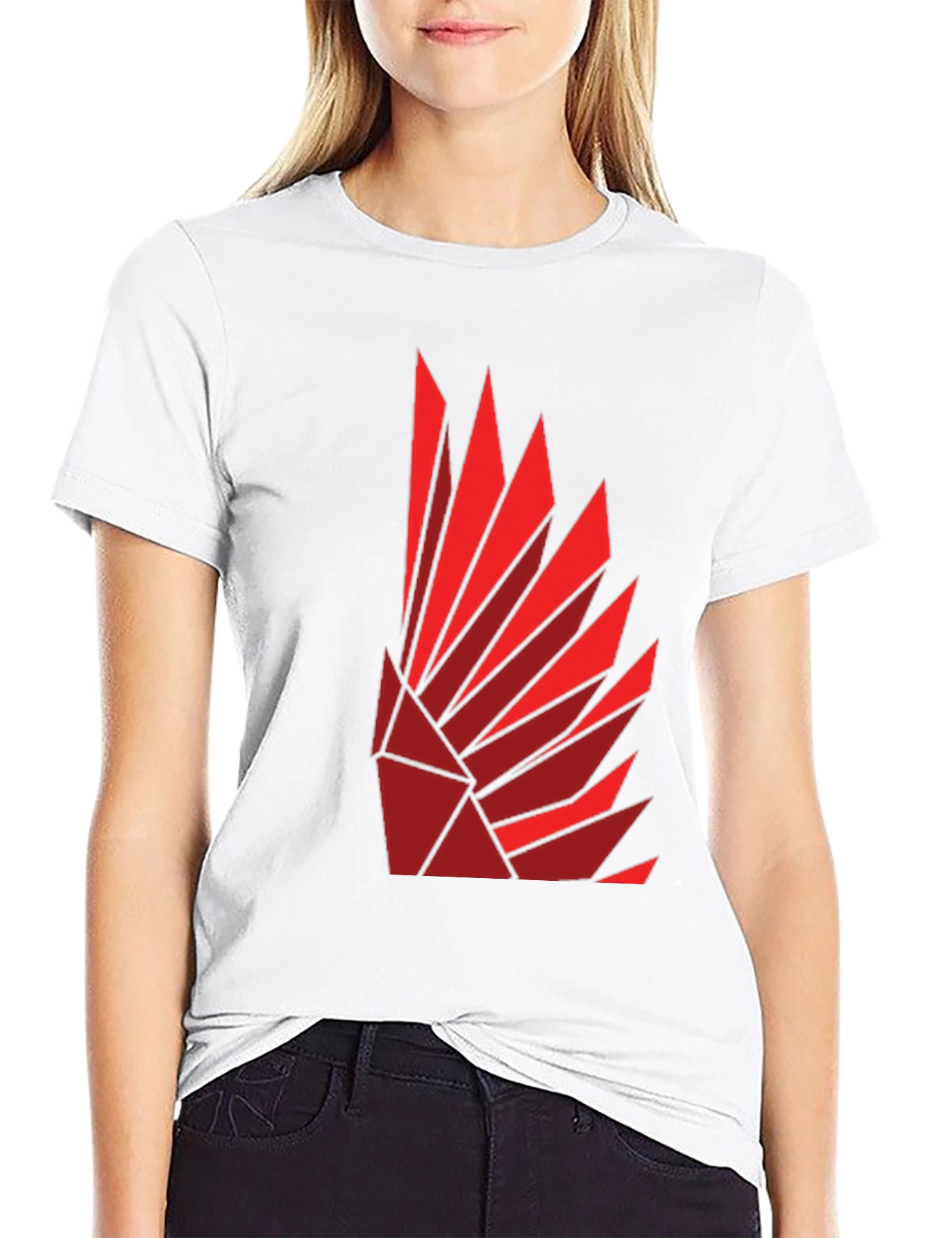 Geometric Feather Design Black T-Shirt
