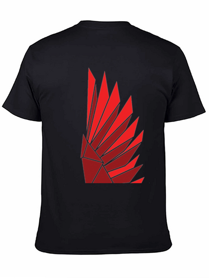 Geometric Feather Design Black T-Shirt