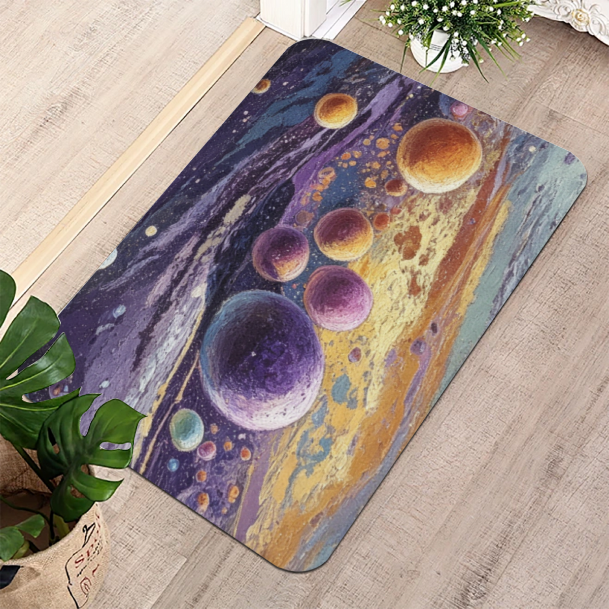 Oil Painting Cosmic Starry Sky£üOil Painting Universe Planet Starry Sky Diatomite Mat, Dreamy Absorbent Quick?Dry Bathroom Floor Rug