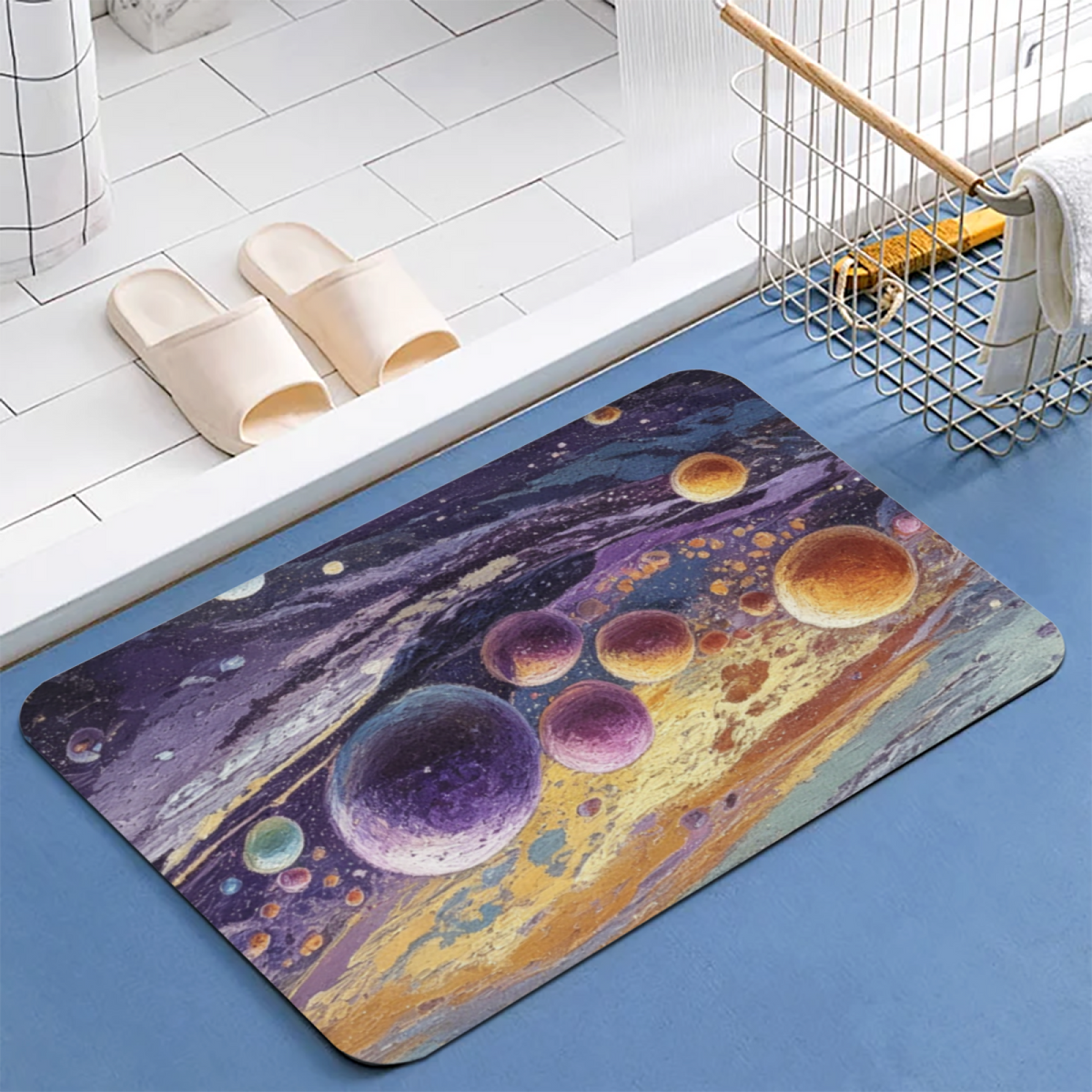 Oil Painting Cosmic Starry Sky£üOil Painting Universe Planet Starry Sky Diatomite Mat, Dreamy Absorbent Quick?Dry Bathroom Floor Rug