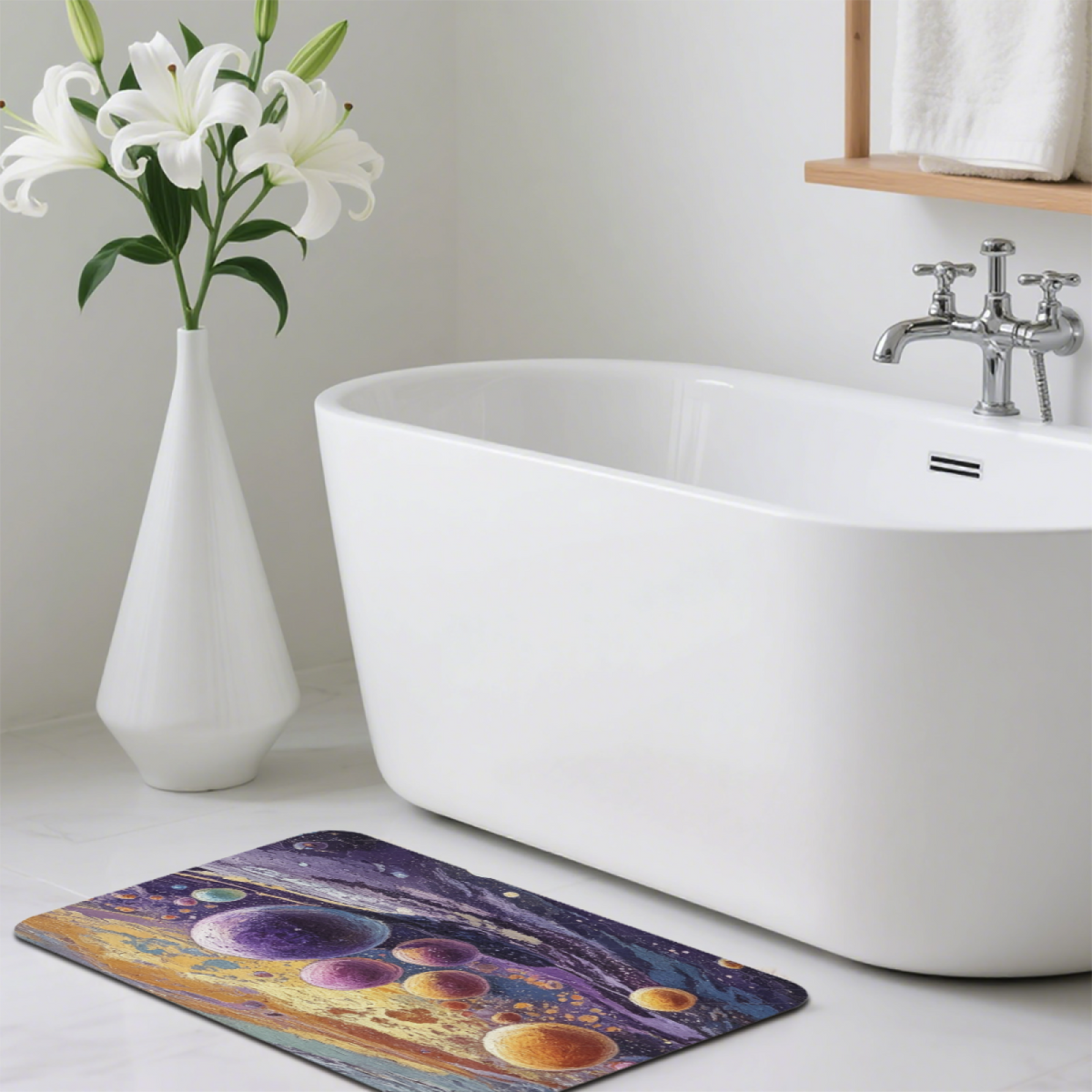 Oil Painting Cosmic Starry Sky£üOil Painting Universe Planet Starry Sky Diatomite Mat, Dreamy Absorbent Quick?Dry Bathroom Floor Rug