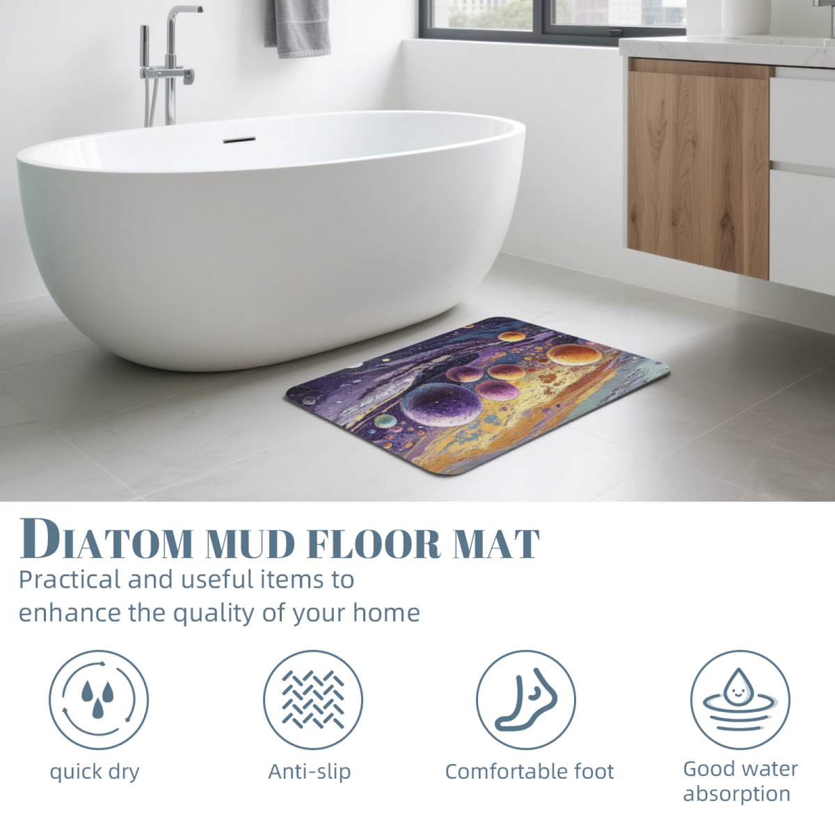 Oil Painting Cosmic Starry Sky£üOil Painting Universe Planet Starry Sky Diatomite Mat, Dreamy Absorbent Quick?Dry Bathroom Floor Rug