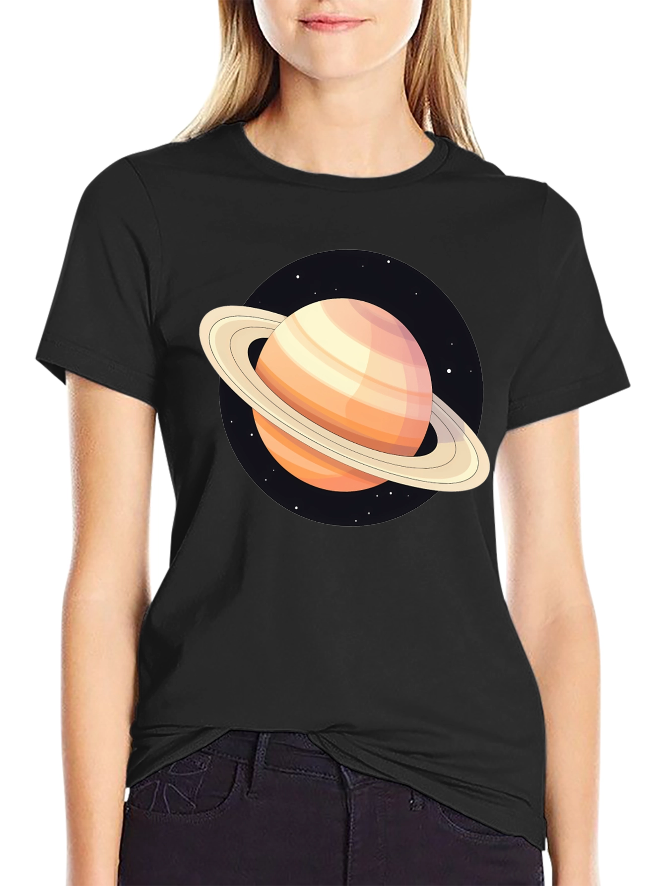 Saturn Graphic T-Shirt - Black Cotton Blend