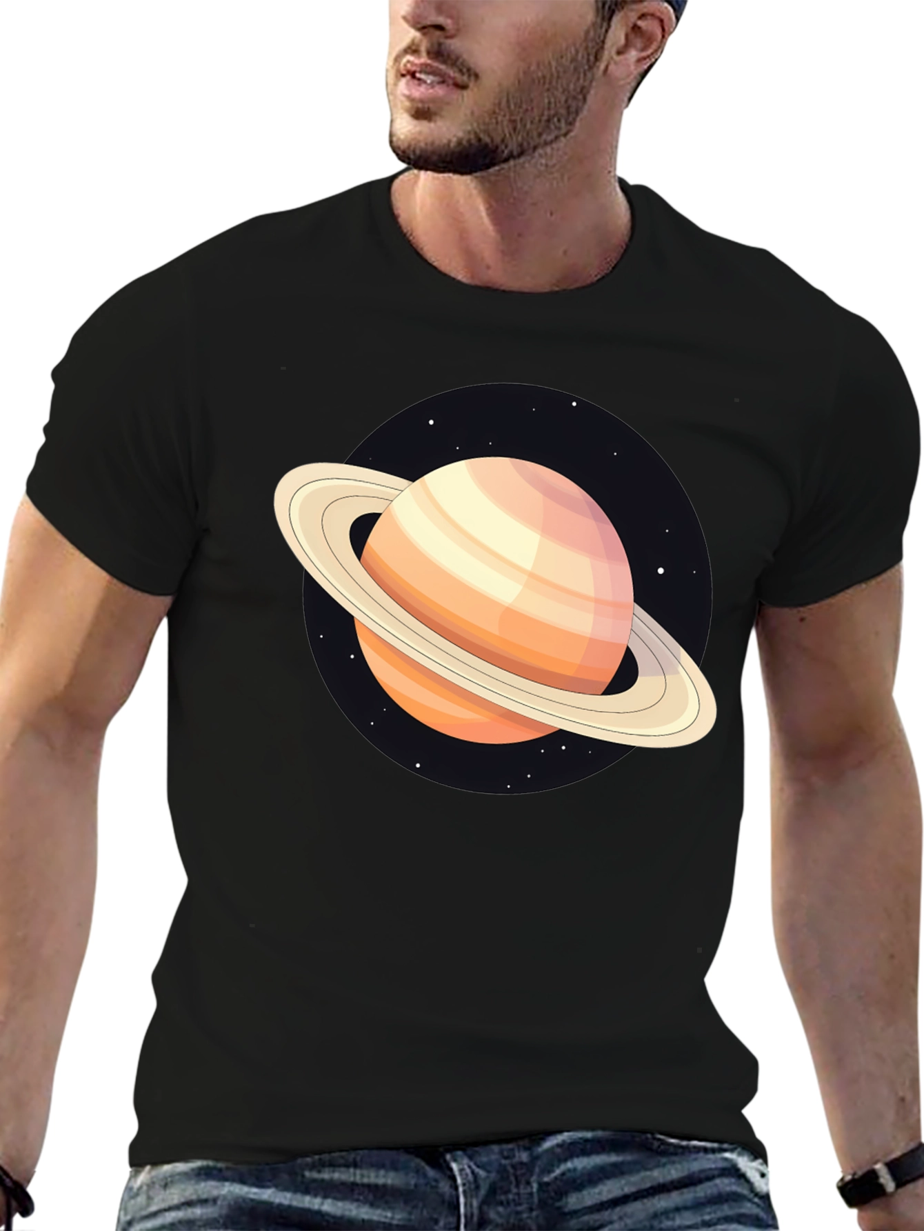 Saturn Graphic T-Shirt - Black Cotton Blend