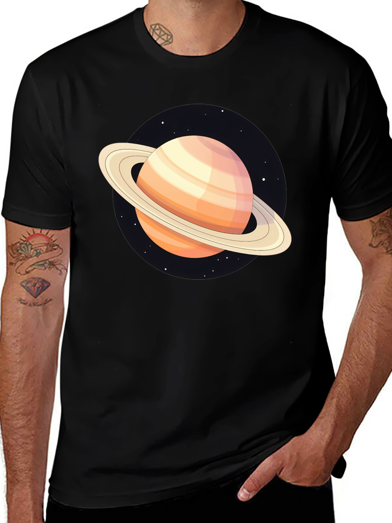 Saturn Graphic T-Shirt - Black Cotton Blend