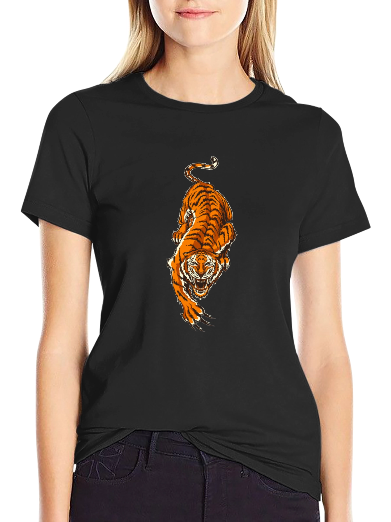 Black T-Shirt with Tiger Print