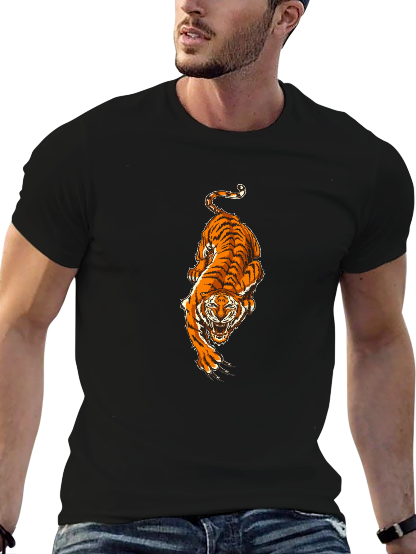 Black T-Shirt with Tiger Print