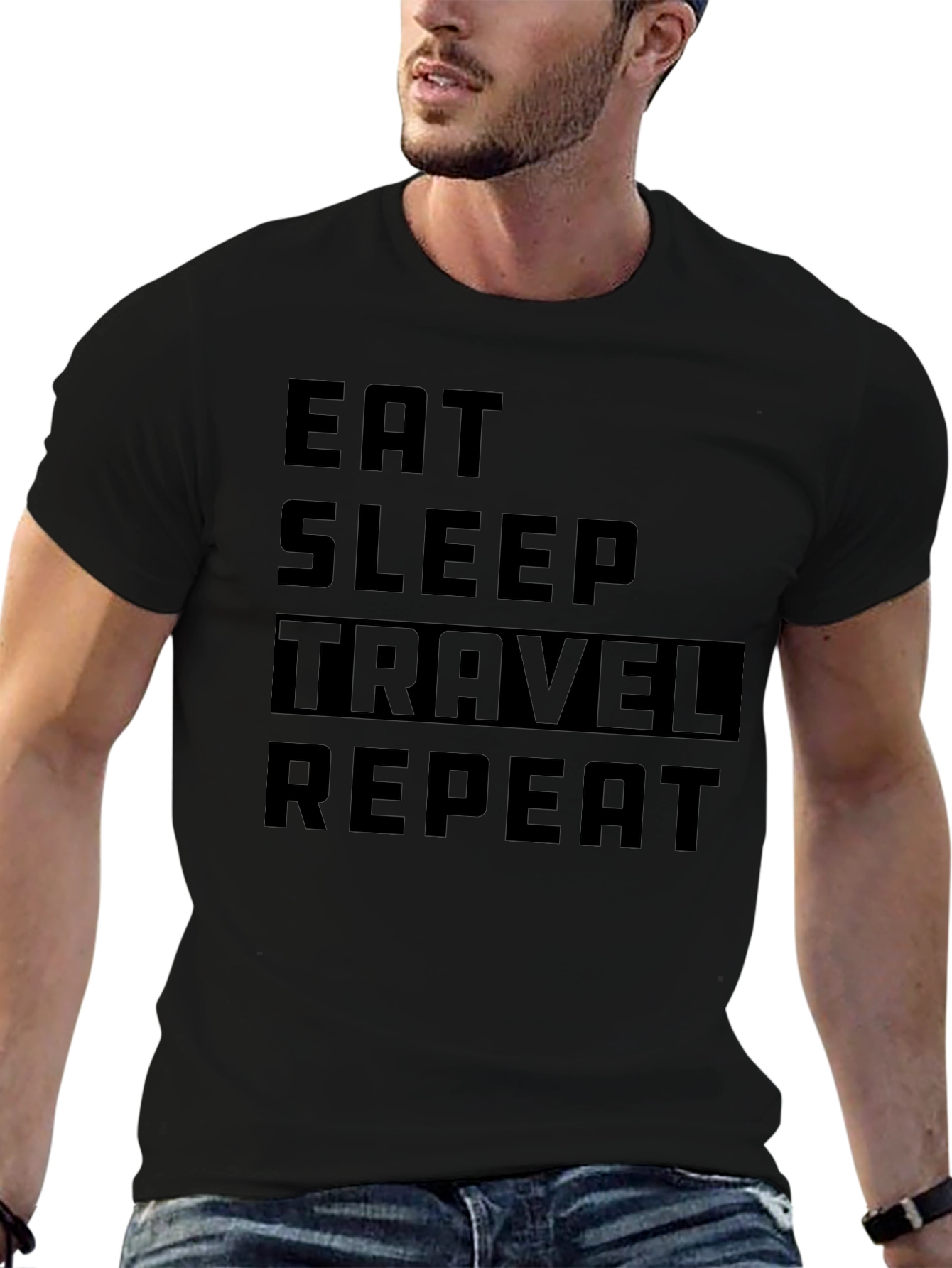 Eat Sleep Travel Repeat Black T-Shirt