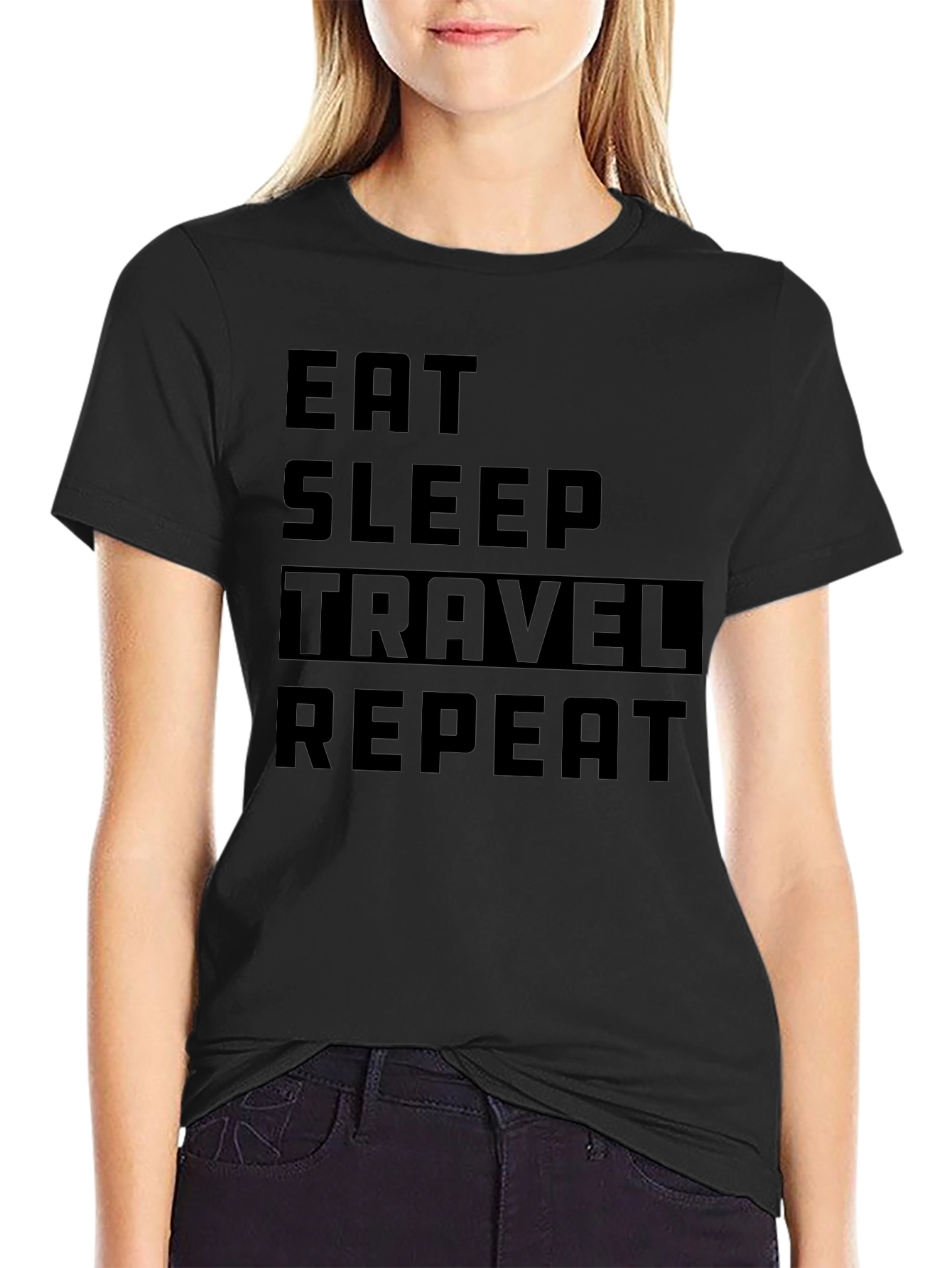 Eat Sleep Travel Repeat Black T-Shirt