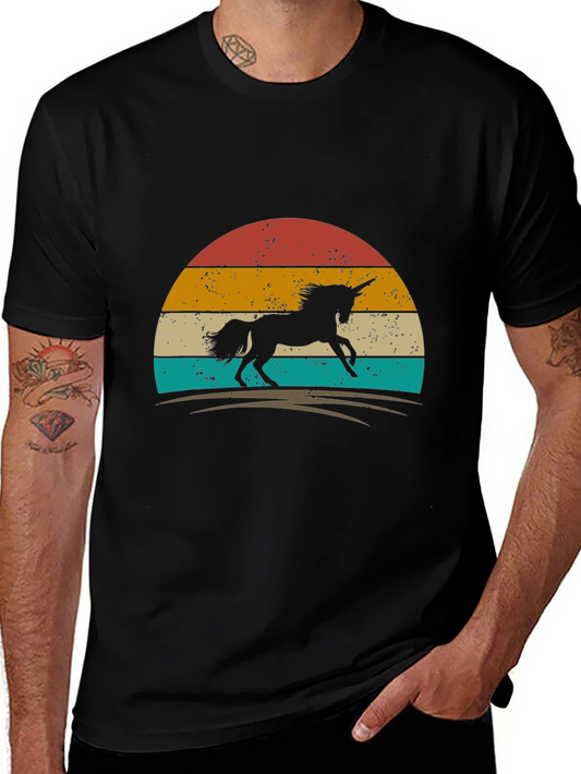 Retro Unicorn Graphic Tee - Black Cotton T-Shirt