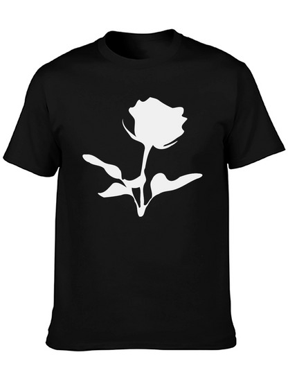Black T-Shirt with White Rose Graphic Print