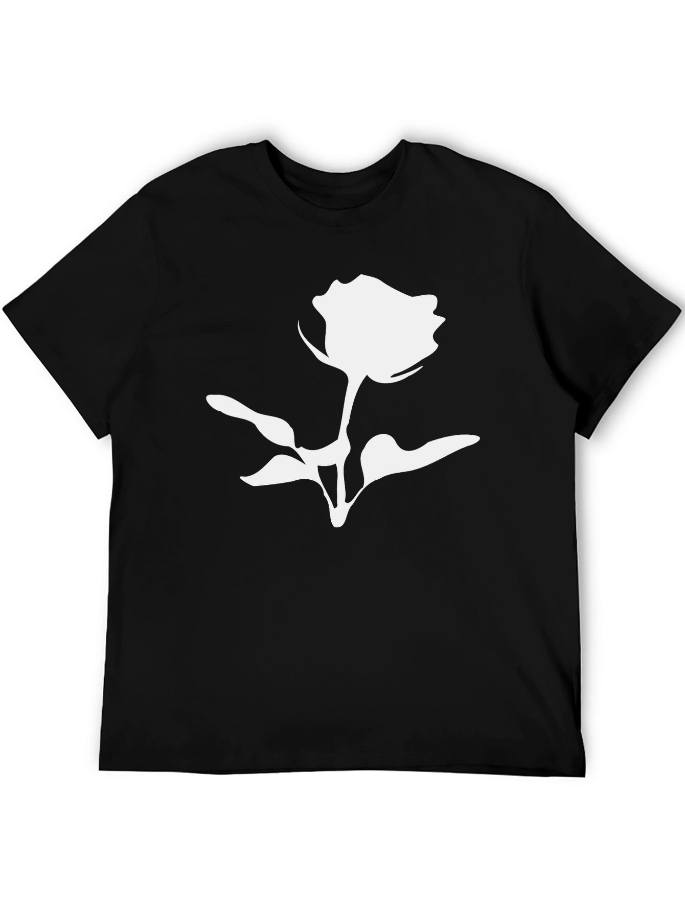 Black T-Shirt with White Rose Graphic Print