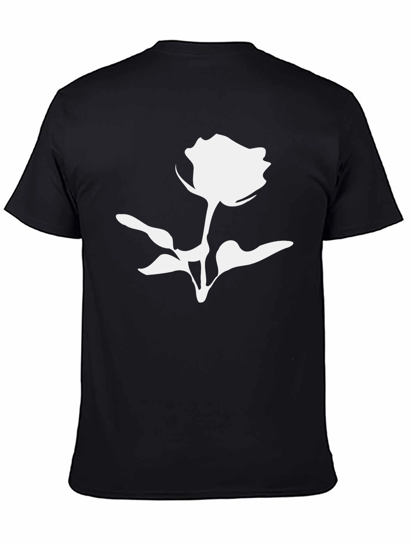 Black T-Shirt with White Rose Graphic Print