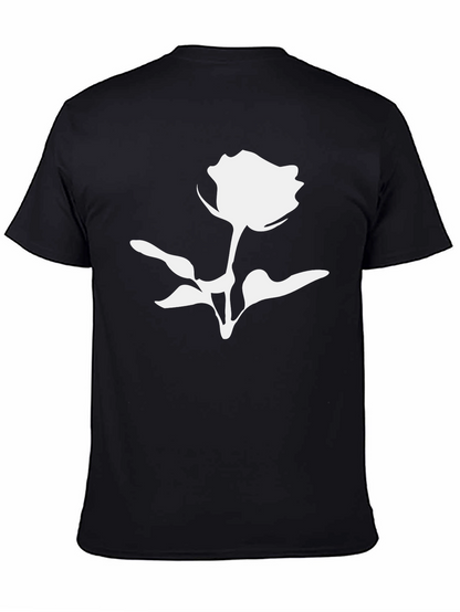 Black T-Shirt with White Rose Graphic Print