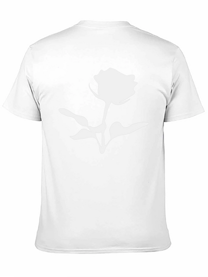 Black T-Shirt with White Rose Graphic Print