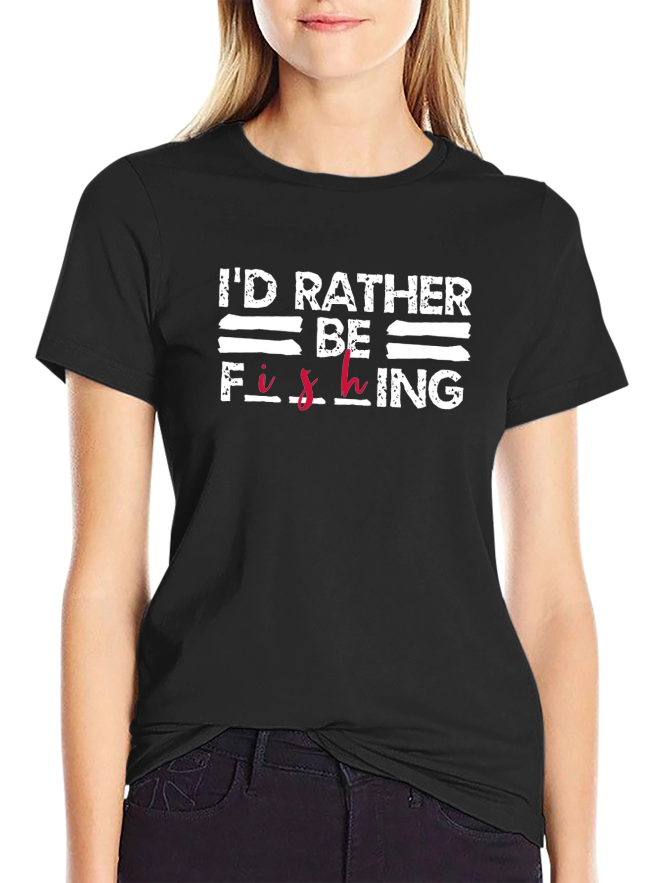 Id Rather Be Fishing Black Cotton T-Shirt