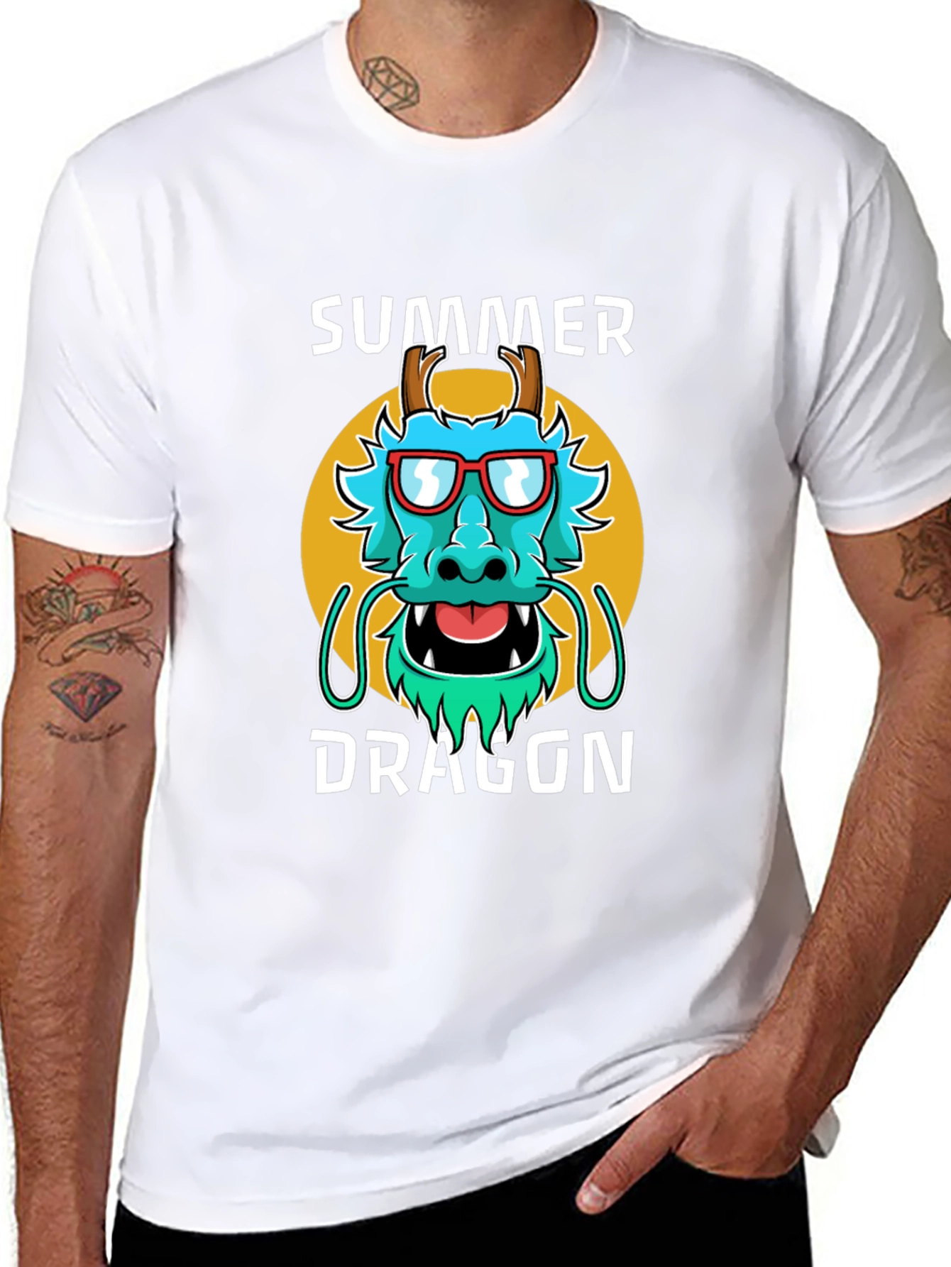 Summer Dragon Graphic Tee - Stylish Mens T-Shirt