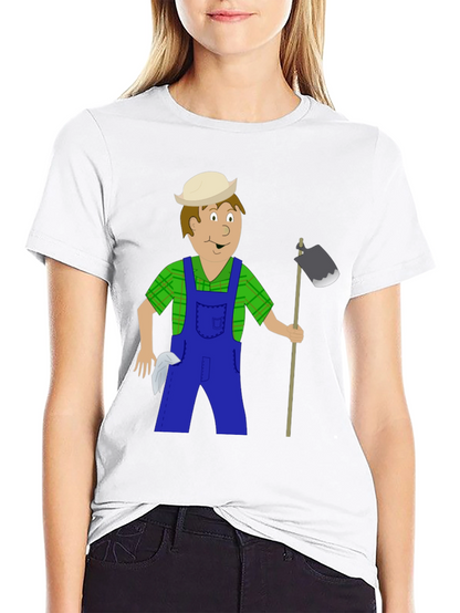 Cartoon Farmer Graphic Tee - Black