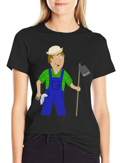 Cartoon Farmer Graphic Tee - Black