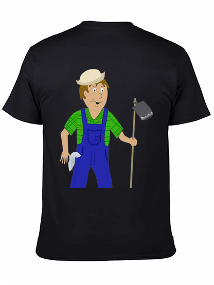 Cartoon Farmer Graphic Tee - Black
