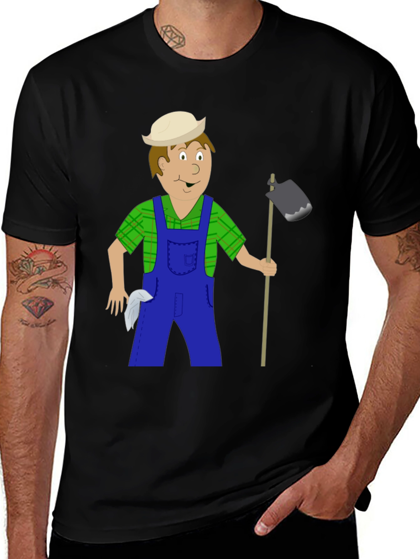 Cartoon Farmer Graphic Tee - Black