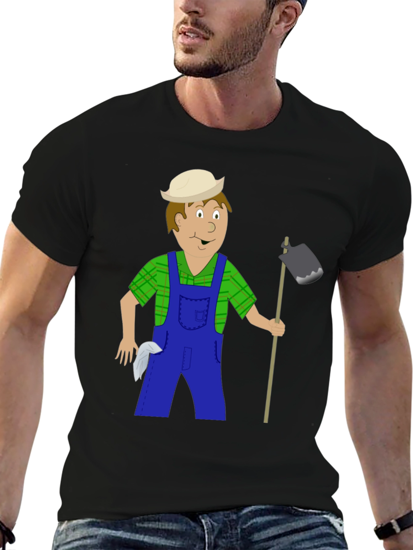 Cartoon Farmer Graphic Tee - Black