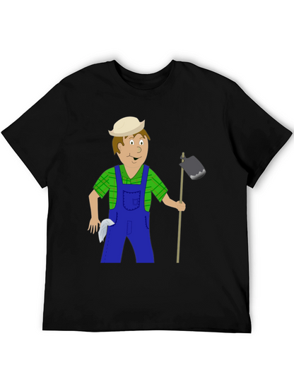 Cartoon Farmer Graphic Tee - Black