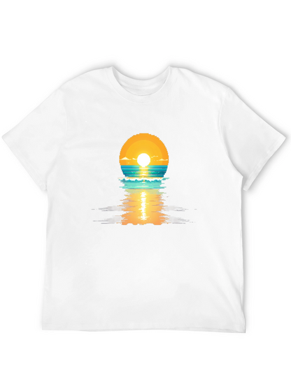 Pixel Sunset Graphic Tee - Black Cotton T-Shirt