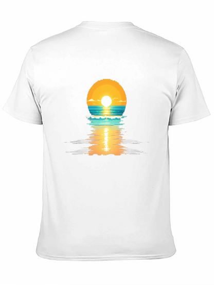 Pixel Sunset Graphic Tee - Black Cotton T-Shirt