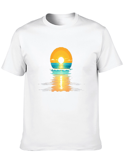 Pixel Sunset Graphic Tee - Black Cotton T-Shirt