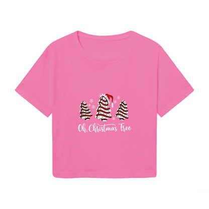 Oh Christmas Tree Festive Cake Tree Pink Women Crop Top