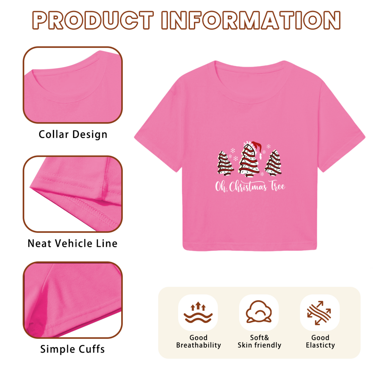 Oh Christmas Tree Festive Cake Tree Pink Women Crop Top