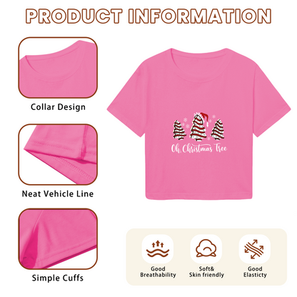 Oh Christmas Tree Festive Cake Tree Pink Women Crop Top
