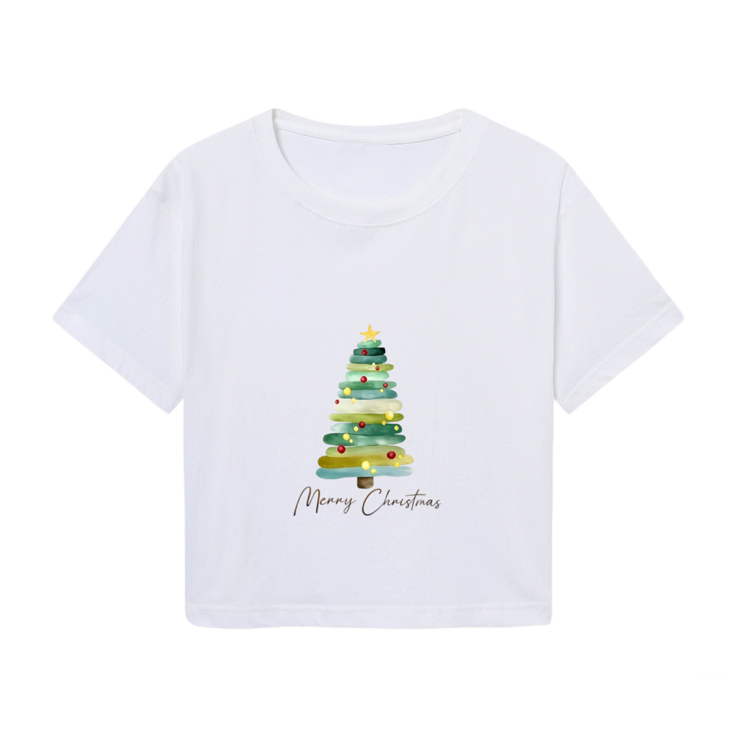 Watercolor Style Soft Christmas Tree Festive Crop Top