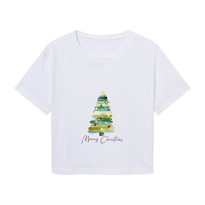 Watercolor Style Soft Christmas Tree Festive Crop Top
