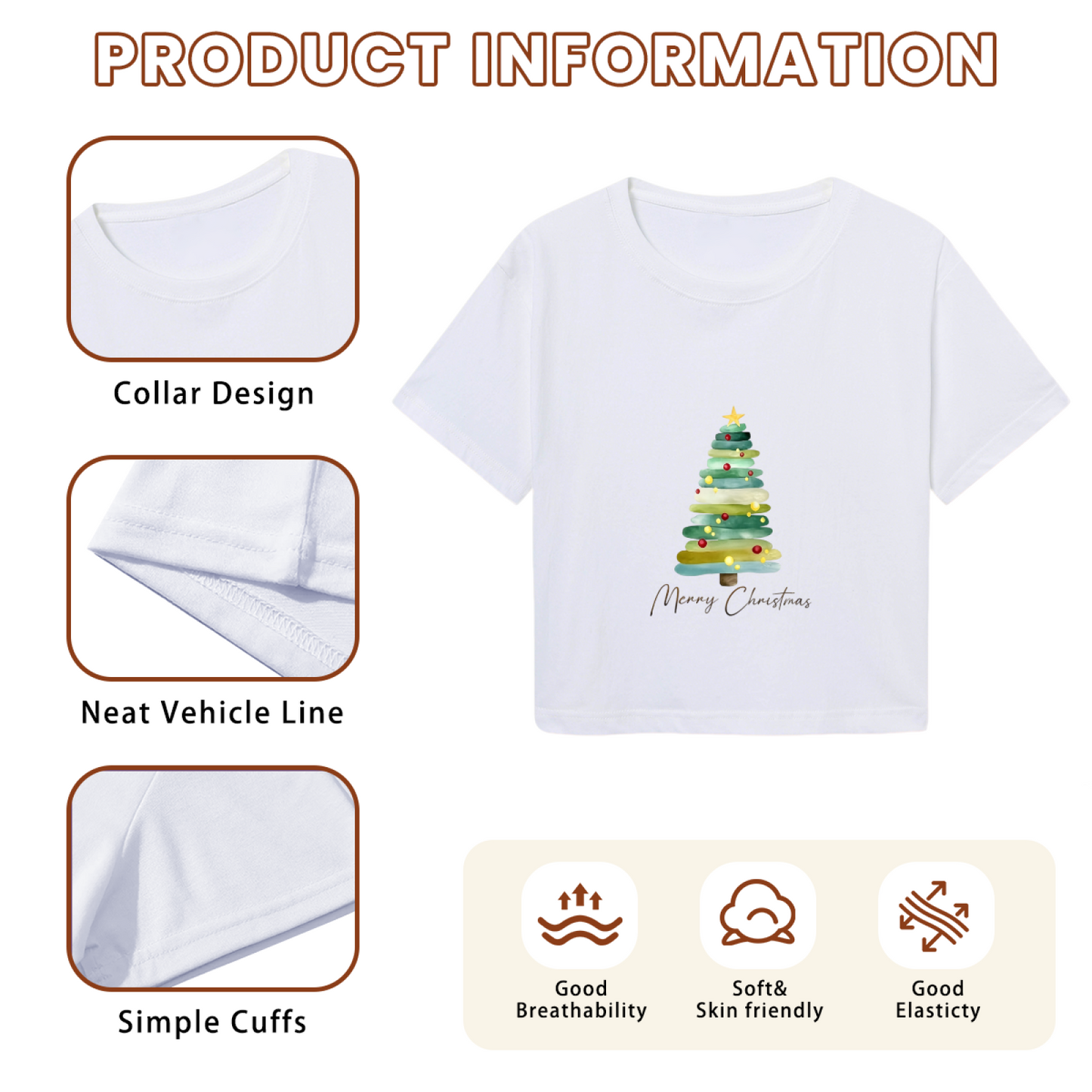 Watercolor Style Soft Christmas Tree Festive Crop Top