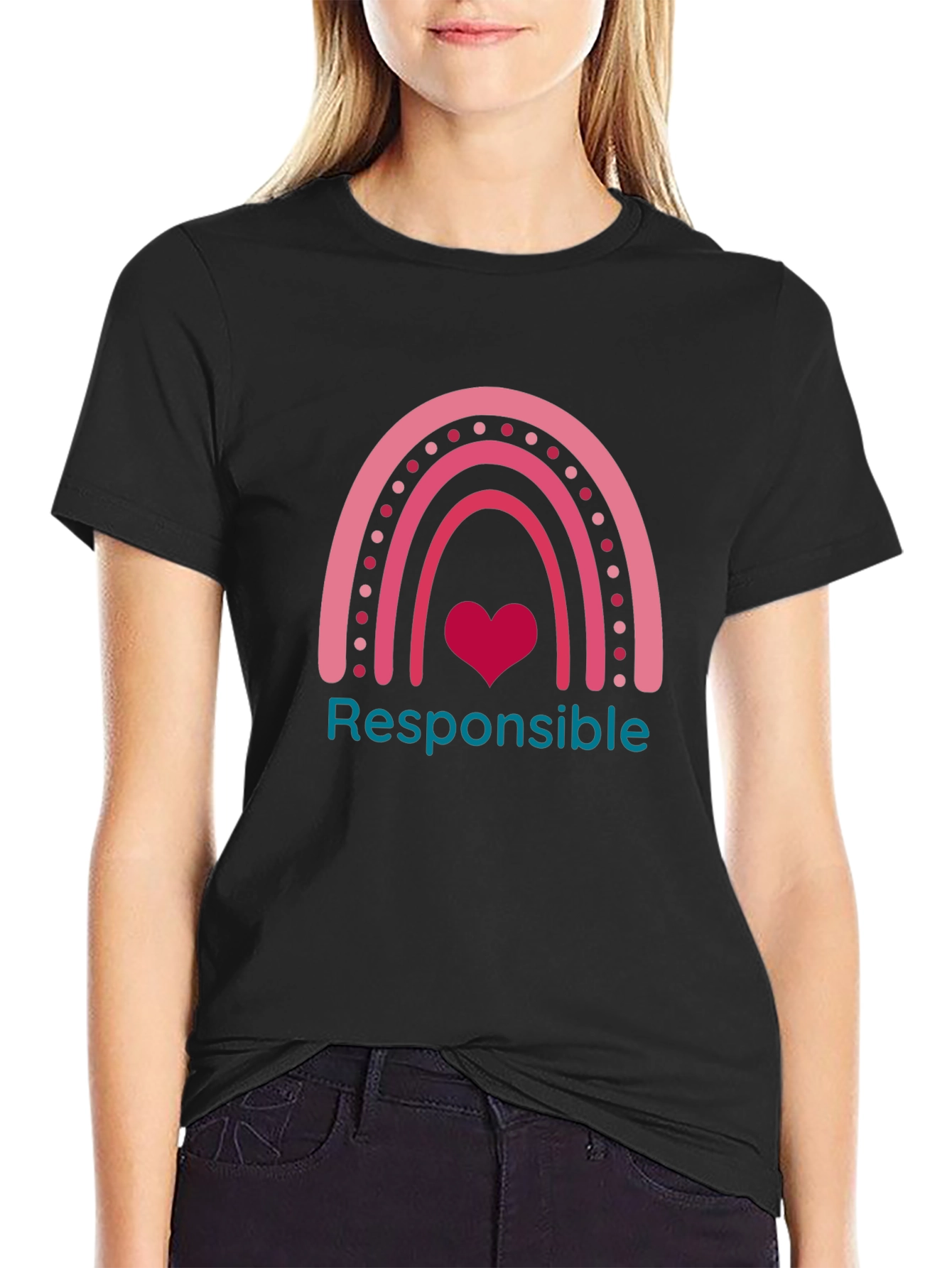 Responsible Rainbow Heart Graphic Tee - Black