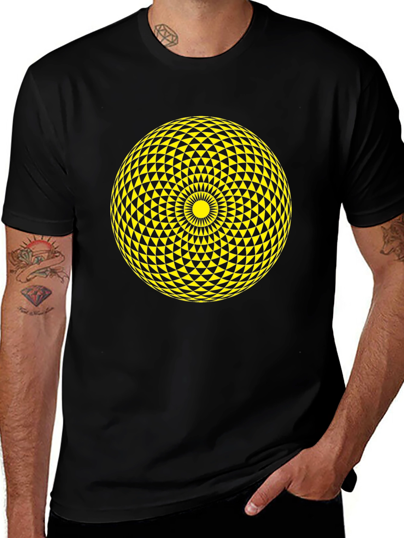 Geometric Sphere Graphic Tee - Stylish Black T-Shirt
