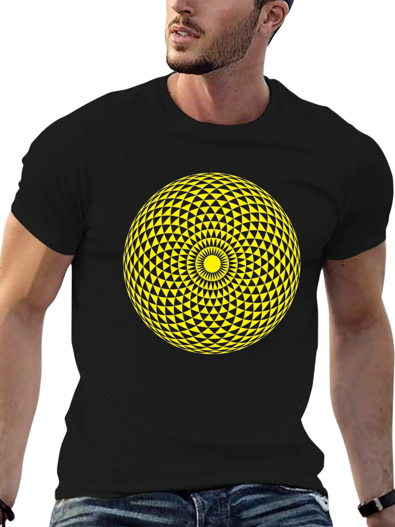 Geometric Sphere Graphic Tee - Stylish Black T-Shirt