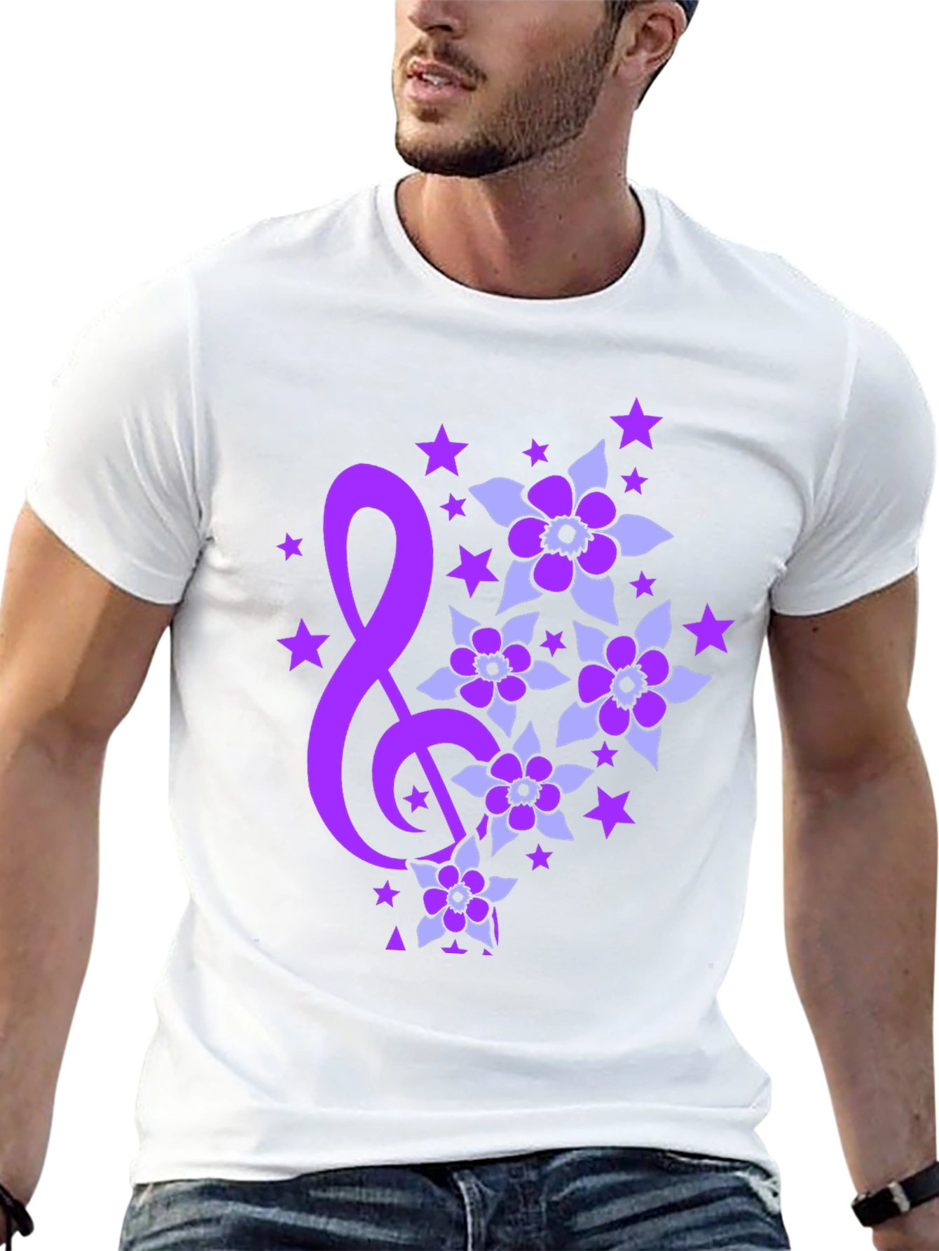 Floral Music Note Graphic Tee - Black