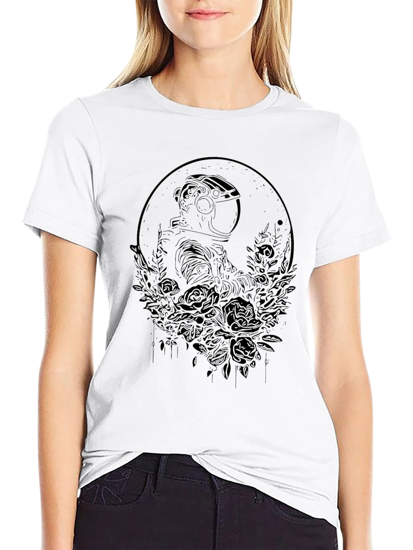 Astronaut & Roses Black Graphic Tee - Unisex