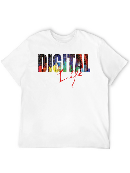 Digital Life Black T-Shirt - Stylish Cityscape Design