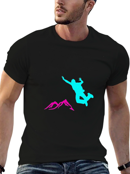 Black Adventure T-Shirt with Skydiver and Mountain Design