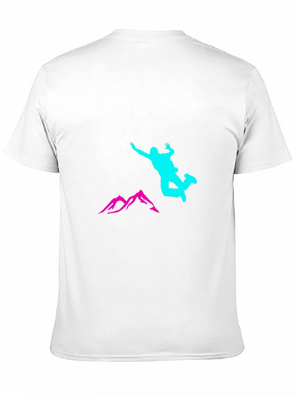 Black Adventure T-Shirt with Skydiver and Mountain Design