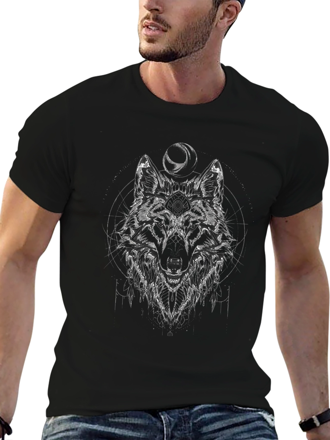Wolf Graphic Print Tee - Mens Black T-Shirt