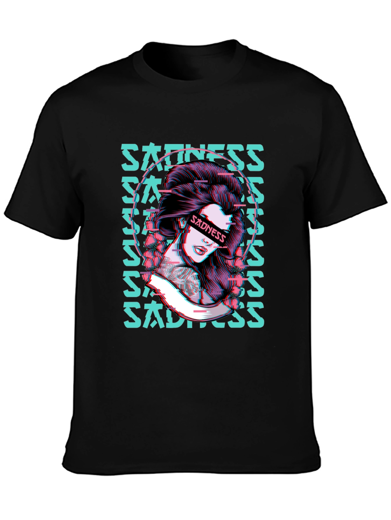 Sadness Woman Graphic Black T-Shirt